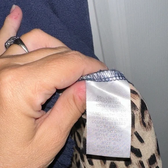 Umgee Navy Top with Leopard Print Detail - Picture 6 of 6